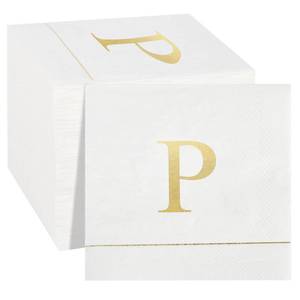 lot 20147 image: Ottin Monogrammed Letter P 120 Packs Initial Paper Cocktial Napkins 5 Golden Foil Disposable Napkins for Brithday Wedding Engagement Family Gathering Holiday Dinner Business Reception