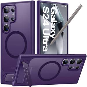 lot 20150 image: TORRAS Strong Magnetic & Seamless Stand for Samsung Galaxy S24 Ultra Case, Fit for MagSafe, Mil-Grade Drop Protection, Kickstand for Samsung Galaxy S24 Ultra Case, Translucent BackPurple Edge