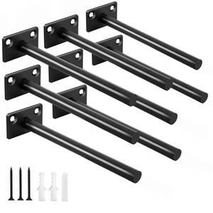lot 20151 image: 8 Pcs 6 Black Solid Steel Floating Shelf Bracket Blind Shelf Supports - Hidden Brackets for Floating Wood Shelves - Concealed Blind Shelf Support �� Screws and Wall Plugs Included