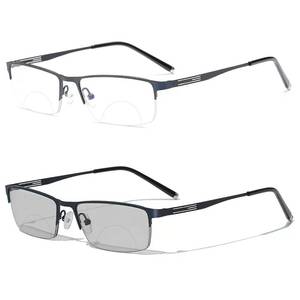 lot 20159 image: laureles Bifocal Reading Glasses Men Business Sun Photochromic Lens Metal Half Frame Fashion Transition Readers (Blue, 2.50, x)