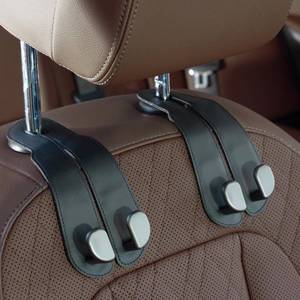 lot 20163 image: CoBak Purse Hook for Car - Universal Premium Stitched Leather and Aluminum-Magnesium Alloy Double Car Seat Back Storage Hook for Purses, Handbags, Bags (2 Pack),Black