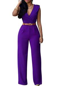 lot 20176 image: Pink Queen Jumpsuits for Women Dressy V Neck Sleeveless Wide Leg Long Pant Rompers Business Casual Outfits (Small)