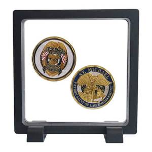 lot 20191 image: Challenge Coins Display Frame, Clear 3D Floating Holder, Small Shadow Box for Medal, AA Medallions, Jewelry, Black, 4.3x4.3x0.8