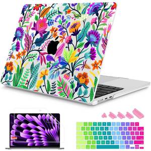 lot 20197 image: Mektron for 2026202520242023 MacBook Air 15 INCH M5 A3448 M4 A3241 M3 A3114 M2 A2941 Case, Printed Plastic Hard Shell Cover with 15.3 Liquid Retina Display Touch ID, Bright-Coloured Flowers