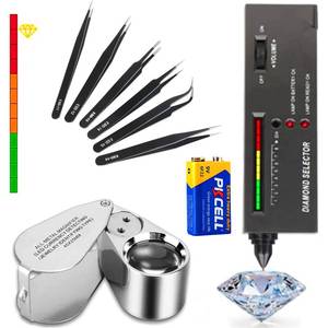 lot 20205 image: Diamond Tester Pen, 40X Full Metal Jewelers Eye Loupe,6PCS Precision Upgraded Anti-Static Stainless Steel Curved of Tweezers Set,Professional Diamond Selector for Novice and Expert