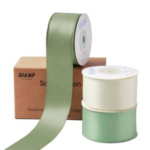 lot 20209 image: QIANF Sage Green Double Face Satin Ribbon 1-12 Inch x 45 Yards Moss Green Cream Fabric Ribbon for Gift Wrapping, Flower Bouquets, Bows Making, Wedding Decor, Invitations, Christmas (3 Rolls 15Yd)