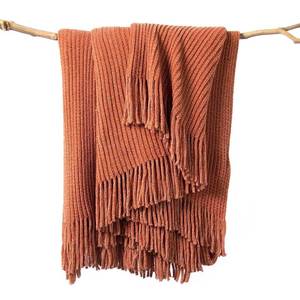 lot 20222 image: lifein Throw Blanket for Couch, Soft Boho Bed Throw,Cozy Burnt Orange Chenille Knitted Small Spring Lightweight Throw(Rust,50  60)