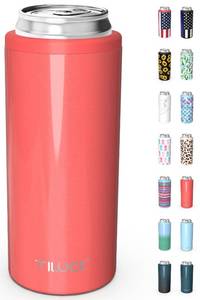 lot 20223 image: TILUCK Skinny Can Cooler for Slim Beer & Hard Seltzer, Stainless Steel, Doucle-Walled Stainless Steel Insulated Slim Cans, Standard 12 oz (Glitter Coral)