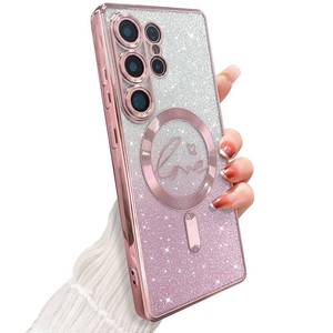 lot 20229 image: ZONRW for Samsung Galaxy S25 Ultra Case Magnetic,for Women Girl Soft Cute Luxury Love Heart Plating Bling Gradient Glitter Clear Phone Case Compatible with MagSafe Shockproof Back Cover 6.9-Pink