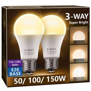 lot 20237 image: Briignite 3 Way LED Light Bulbs Soft White, 2 Pack, 3000K 50100150 Watt Equivalent, A19 Three Way Bulbs, E26 Base 3-Way Light Bulbs for Indoor for Reading