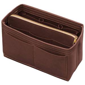 lot 20255 image: DailyPlus Purse Organizer Insert with Zipper Felt Bag Organizer Handbag Organizer Insert Bag in Bag Organizer with Key Chain for Tote Purse Bag Brown Large