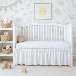 lot 16080 image: 1Pcs 100% Soft Microfiber Fabric Crib Ruffled Bed Skirt - 52x 28  14 Drop Lenght with Split Corners for Baby Boys Girls Soft 4-Sided Bed Skirt - Sage Solid