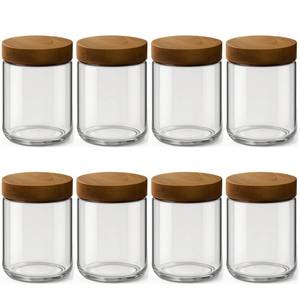 lot 1199 image: Osfel 8 Pack 16oz and 10oz Overnight Oats Containers with Lids, Glass Mason Jars with Acacia Wood Airtight Lids, Wide Mouth Meal Prep Storage Jars for Yogurt, Chia Pudding, Salad, Snacks
