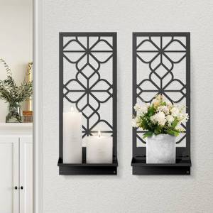 lot 1202 image: Black Metal Wall Art Decor, Minimalist Retro Line Wall Candle Holder Set of 2, for Living Room, Dining Room, Bedroom, Bathroom (16.5 x 7 in)