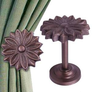 lot 1203 image: The Metal Magician Wall Mounted Floral Curtain Holdbacks (Pack of 4) - Boho Flowery Curtain Holders for Living Room, Bedroom, Office Drapes - Farmhouse Tiebacks for Curtains (White)