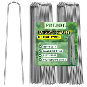 lot 1205 image: 8 Gauge Landscape Staples, FUIJOL 12 Inch Heavy Duty U-Shaped Landscape Stakes, 100 Pack Galvanized Garden Staples for Weed Barrier Stakes, Ground Cover, Irrigation Tubing, Fence (100)