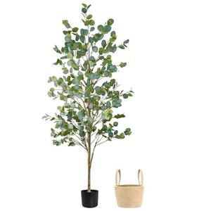 lot 1227 image: Caxchiling Faux Eucalyptus Tree 6FT, Artificial Potted Tree for Indoor Outdoor, Fake Floor Plants with Natural Wood Trunk, Home Office Living Room Bedroom Decor
