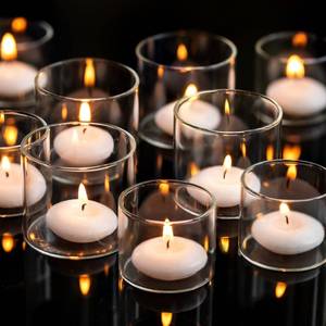 lot 1229 image: Romadedi Votive Tealight Candle Holders - 12 pcs Clear Glass Tea Light Holders Bulk Small Table Centerpieces Wedding Decor Party Dinner Home Decorations Festivals Christmas