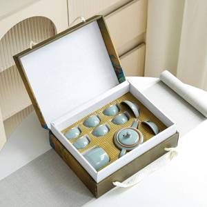 lot 1242 image: LAVINTTO Chinese Tea Set, 10-Piece Ceramic Set with Teapot and Cups, Gongfu Tea Set,Tea Gift Sets,Outdoor and Office (purple and green)