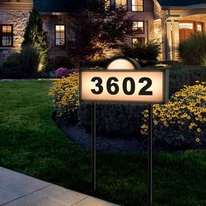 lot 1243 image: Solar Address Signs for Yard, Solar Powered Address Sign with Warm White & Cold White, IP65 Waterproof Solar House Numbers for Outside, LED Illuminated Plaques Wall Mounted & In Ground