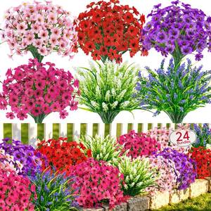 lot 1245 image: Der Rose 24 Bundles Artificial Flowers for Outdoors Fake Spring Flowers Plants UV Resistant for Home Garden Porch Window Wedding Decor