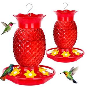 lot 1247 image: Fchstaer Glass Hummingbird Feeders for Outdoors Hanging 16oz 2 Pack Red Pineapple Bee & Ant Proof 360°Perch Leakproof Easy Clean with 6 Feeding Ports Gifts for Mom