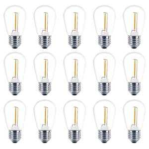 lot 2127 image: Meconard Shatterproof LED S14 Replacement Light Bulbs,E26 Medium Screw Base, Vintage Edison Bulbs Equivalent to 11 Watt, Fits for Commercial Outdoor Patio String Lights, 2200K Warm White, 15 Pack