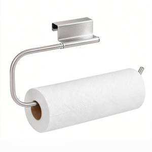 lot 2139 image: Qflushor Over Cabinet Door Paper Towel Holder for Kitchen Cabinet Brushed Stainless Steel, Under Sink No Drilling Roll Dispenser for RV