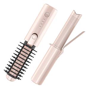 lot 2173 image: Youbella Cordless Hair Curling Iron Brush, Portable Travel Hair Curler, Mini 1.5�� Heated Round Brush, 3-in-1 USB Rechargeable Straightening Wand for Styling & Smoothing, 200 Million Ionic Care, Pink