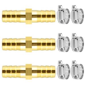 lot 2175 image: Da by 3 pcs 38(10mm) Barb Splicer Mender Hose Brass Barb Fitting with 6 pcs Stainless Steel Pipe Clamps for WaterFuelAir