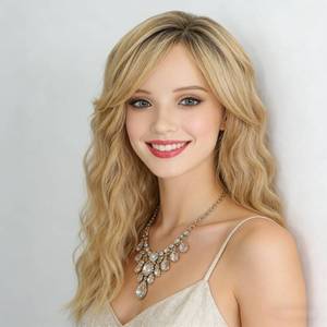 lot 2186 image: Fencca Blonde Wigs for Women Mid-length Curly Wig with Curtain Bangs 18Inch Ombre Blonde Wave Curly Synthetic Heat Resistant Hair Natural Looking for Daily Party Use