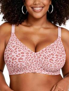 lot 2189 image: OEAK 2026 Wireless Jelly Bra for Women Push Up Bralette Seamless Full Coverage Comfortable Convertible Everyday Tshirt Bras Leopard Pink 34B