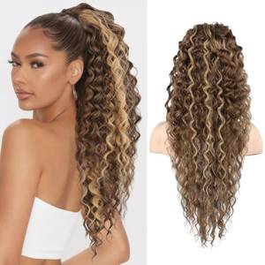 lot 2204 image: SEIKEA Ponytail Extension, PT005 Isabella 26 Long Bohemian Curly Drawstring Ponytail Light Fluffy Multi Layered Clip in Hair Extensions Ponytail Natural Soft Synthetic Hairpiece ChocolateBrownBlonde