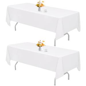 lot 2212 image: HAISIWLKJ 2 Pack 60 x 84 Inch Black Rectangle Tablecloth for 6 Foot Table Washable Reusable Outdoor Polyester Fabric Decorative Table Cover for Dining, Buffet, Camping, Baby Shower, Party