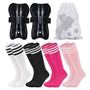 lot 2215 image: Zando Soccer Shin Guards and Socks for Toddler Kids Youth, Lightweight Protective Defender Gear Breathable Shin Pads Soccer Socks Combo for Football Games & Training WhiteBlackRosePink 3-6 Years