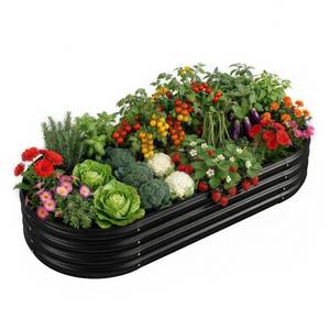 lot 3280 image: Land Guard Galvanized Raised Garden Bed Kit, Galvanized Planter Raised Garden Boxes Outdoor, Oval Large Metal Raised Garden Beds for Vegetables(Grey)4�2�1ft(1pcs)