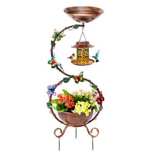 lot 3284 image: YADOOLIFE 37.8 Bird Bath and Solar Bird Feeders Combo with Flower Planter Pedestal, Metal Bird Baths for Outdoors, Decorative Birdbath with Butterfly for Outside Garden Yard, Weather Resistant