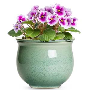 lot 3286 image: Teagas Ceramic Self Watering Pots, 6 Inch African Violet Pots with Absorbent Inner Pot, Round Self Watering Planter for Indoor Plants, Ceramic Pot for Plants, House Decor, Gifts for Women Men, Green