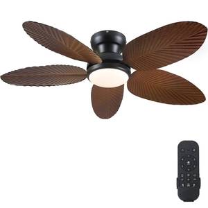 lot 3293 image: Kviflon Tropical Ceiling Fans with Lights and RemoteAPP Control, 45 Inch Low Profile Flush Mount Ceiling Fans, Palm Leaf Ceiling Fan with Light for Bedroom Patios Porch Outdoor, Brown