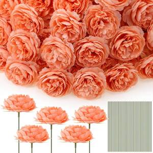 lot 3298 image: Thiccywoov 100 Pcs Flowers Long Stem Artificial Rose, 3.2 Inches Silk Rose Head Flowers Fake for Wedding Bridal Bouquet Independence Day Home Floral DIY Centerpieces Party Decoration (Peach)