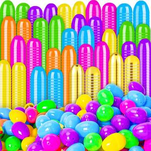 lot 3299 image: MGparty 210 Pack Easter Eggs Empty 2.3 Plastic Bright Colors Eggs with Golden Eggs for Easter Egg Hunt Party Favors Basket Stuffers Fillers