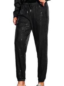 lot 4009 image: WDIRARA Mens Slant Pocket Contrast Sequin Drawstring Waist Long Solid Jogger Pants Black 3X-Large