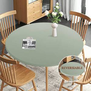 lot 4011 image: Obstal Fitted Round Table Cloth, Reversible Waterproof Stain Resistant Elastic Stretch Tablecloth, Wipe Clean Table Cover for OutdoorIndoor Use, Fits Round Tables up to 30 - 36 Diameter, Sage Green