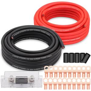 lot 4022 image: Taukealugs 4 Gauge Wire Copper Clad Aluminum CCA 50FT BlackRed with 4ga lugs,100A ANL Fuse Holder and Heat Shrink Tube - Battery PowerGround Cable,Car Audio Speaker,RV Trailer Amp Wiring kit