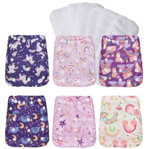 lot 4026 image: CoolaPeach Washable Reusable Cloth Diapers for Babies, Adjustable Baby Cloth Diapers Newborn,6 Pack Diapers Covers with 6Pcs Microfiber Inserts (Rainbow Unicorn)