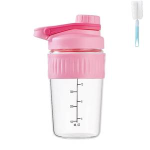 lot 4031 image: 16oz Glass Shaker Bottle for Protein, Small Borosilicate Glass Protein Powder Leak-Proof Shaker Cup Mixes with 304 Blending Ball(16oz,Pink)
