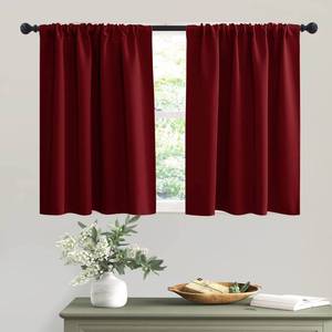 lot 4056 image: RYB HOME Short Burgundy Red Blackout Curtains for Small Bedroom Window, Insulating UV Blocking Drapes for Kitchen Cafe Basement, Privacy Tiers for Bathroom Window, Width 42 by Length 36, Set of 2