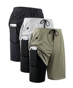 lot 4059 image: JWJ 3 Pack Mens 2 in 1 Running Shorts Quick Dry Gym Athletic Workout Shorts with Compression Liner,Black Light Army XL