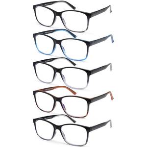 lot 4066 image: MOZVND 5 Pack Blue Light Blocking Reading Glasses for Men with Spring Hinge 2.0 Fashion Large Wide Computer Readers for Men