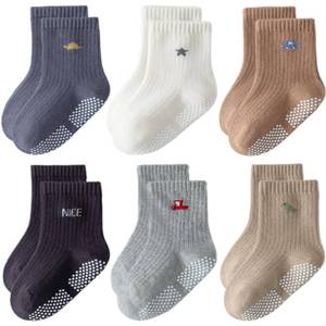 lot 4067 image: EUFANCE Toddler Non Slip Grip Ankle Socks with Grippers Cute Seamless for Baby Boys Girls Infants Kids 6 Pairs